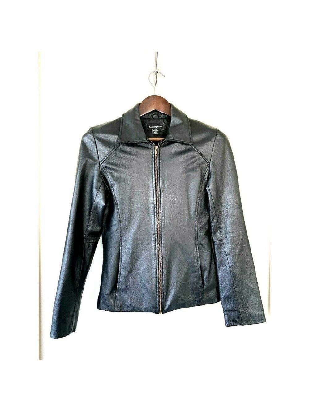 Atmosphere Black Genuine Leather Jacket  Ladies Size S